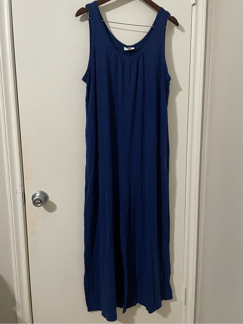 J. Jill Navy Blue Wide Leg Knit Jumpsuit Sleeveless Pockets Large - Picture 2 of 8